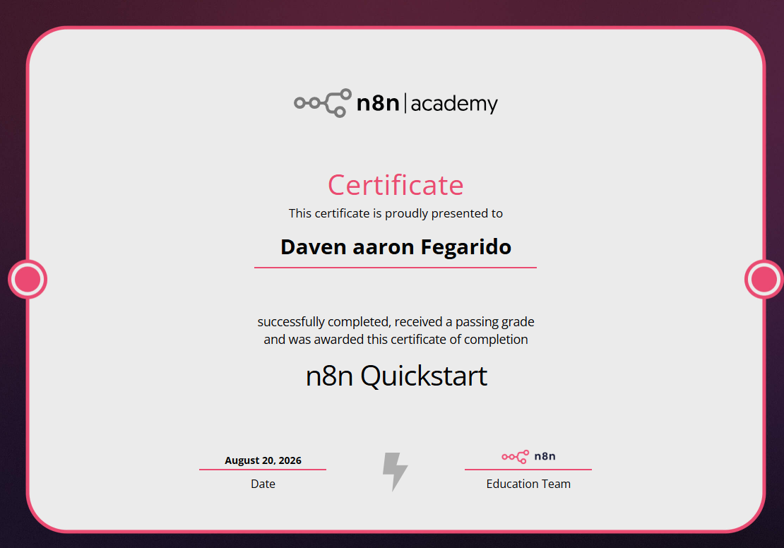 n8n Quickstart certificate